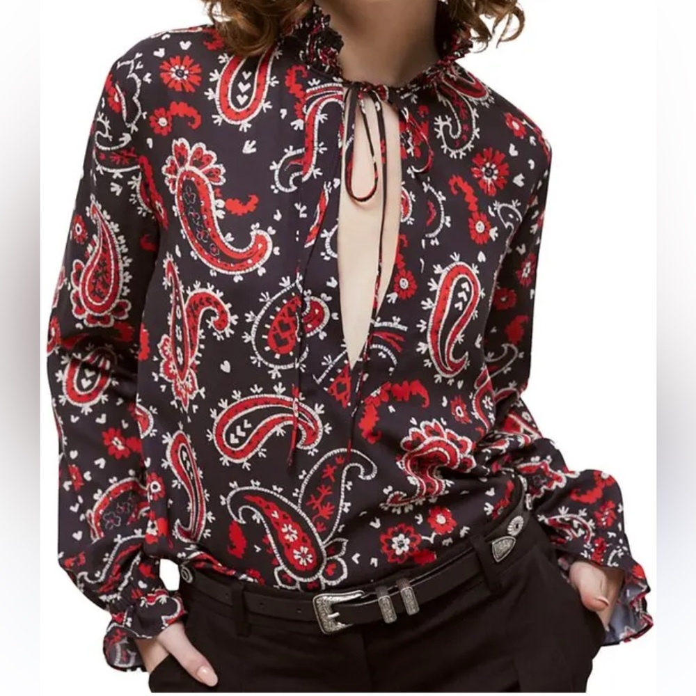 The Kooples Black and Red Western Paisley Blouse Size 0/32